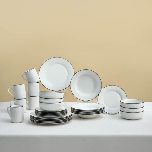 Emma, 30 Piece Porcelain Dinner Set for 6 People, White