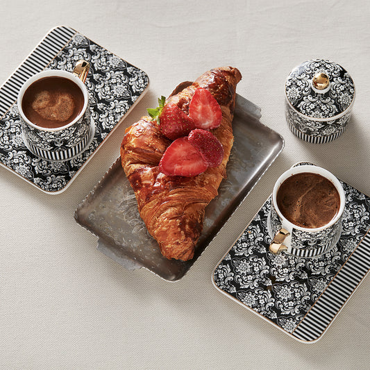 Karaca Queen Black Porcelain Coffee Cup Set with Turkish Delight Bowl for 2 Person 90 ml
