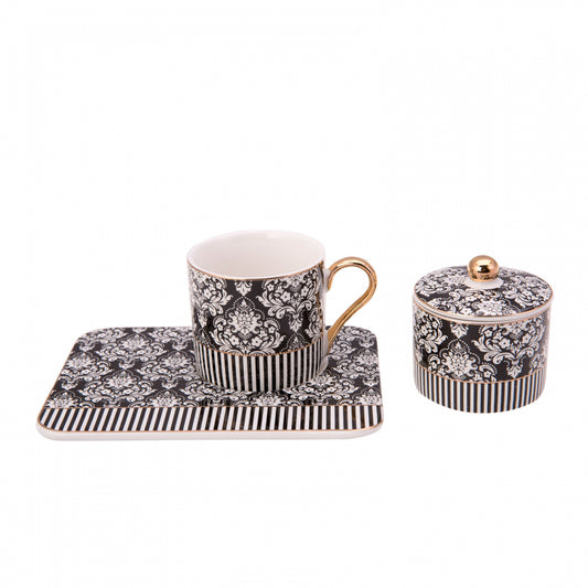 Karaca Queen Black Porcelain Coffee Cup Set with Turkish Delight Bowl for 2 Person 90 ml