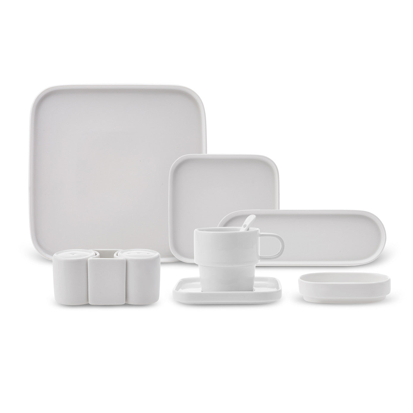 Cubique, 35 Piece Porcelain Breakfast Serveware Set for 6 People, White