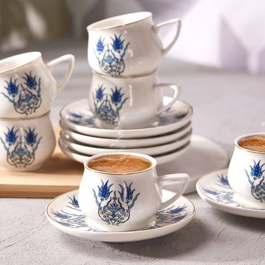 Karaca Iznik New Form 12 Piece Porcelain Coffee Cup Set for 6 People 90 ml