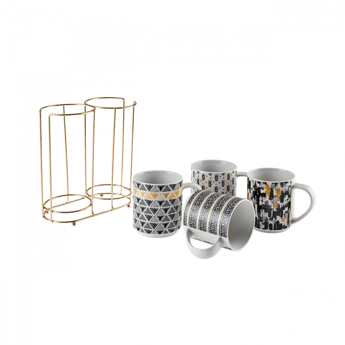 Karaca Nigrum 5-Piece Porcelain Mug Set with Stand