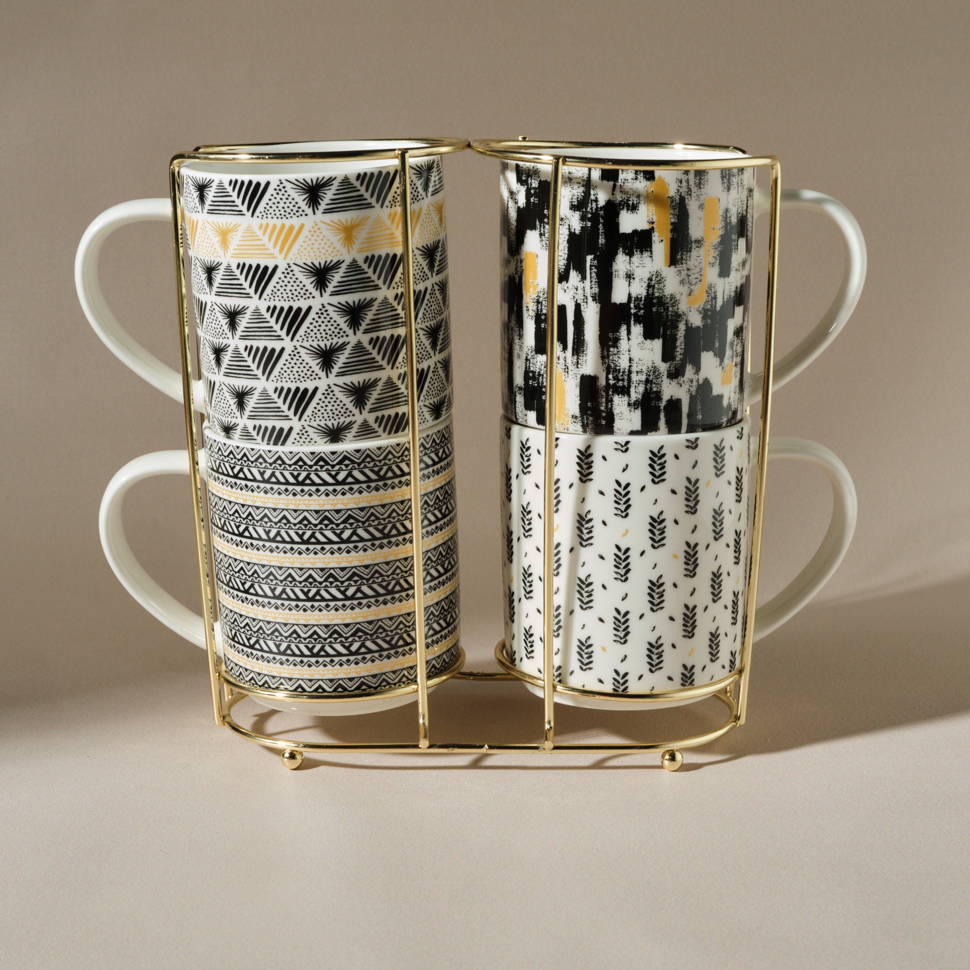 Nigrum, 4 Piece Mug Set with Stand, 320ML, Multi