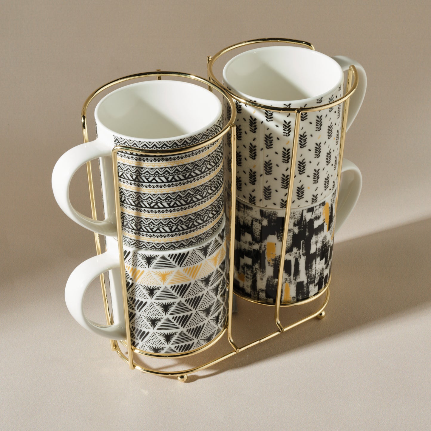 Nigrum, 4 Piece Mug Set with Stand, 320ML, Multi