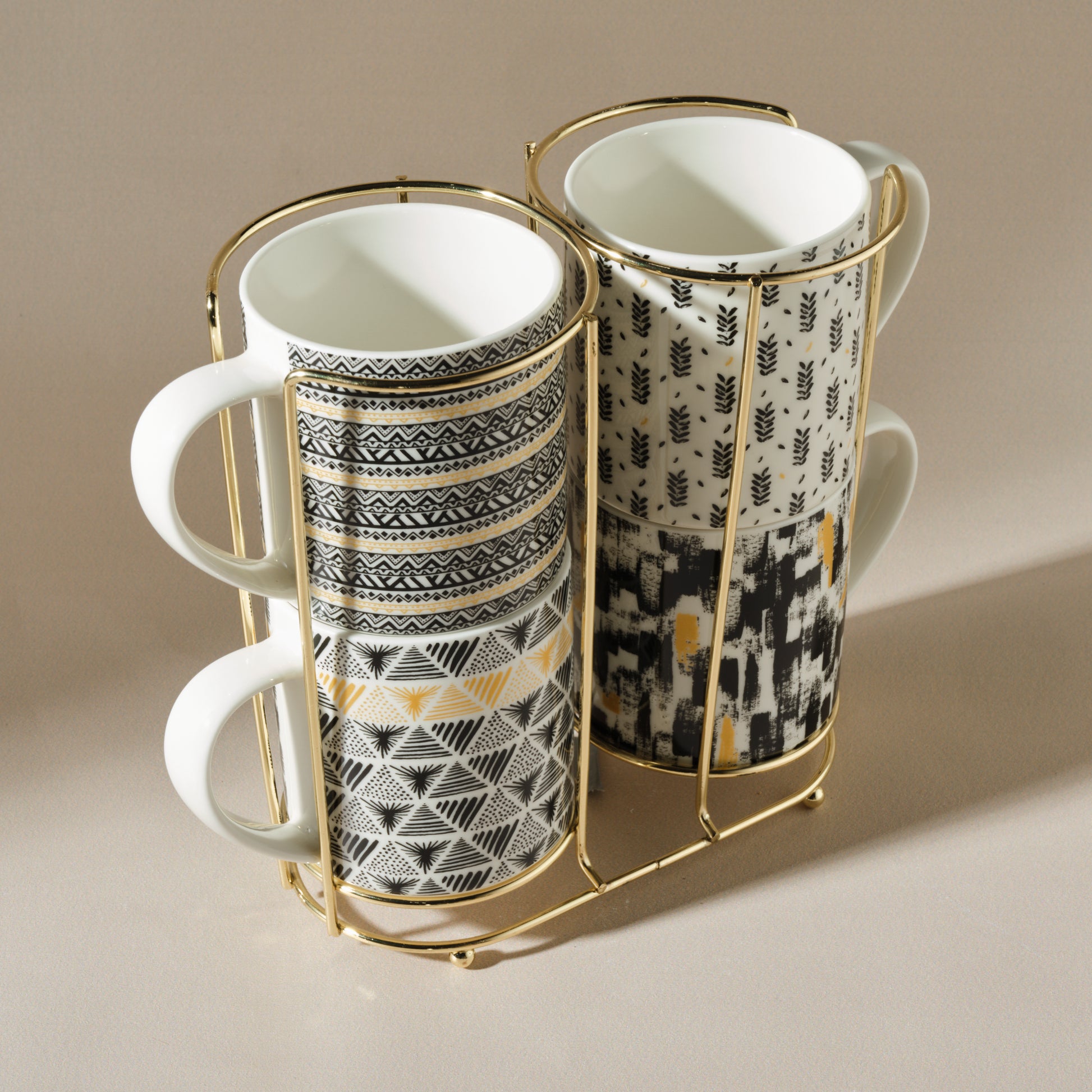 Nigrum, 4 Piece Mug Set with Stand, 320ML, Multi