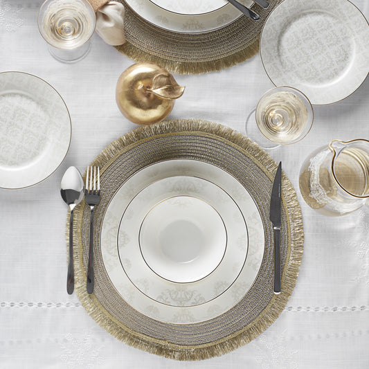 Siena, 56 Piece New Generation Bone Dinner Set for 12 People, Gold White