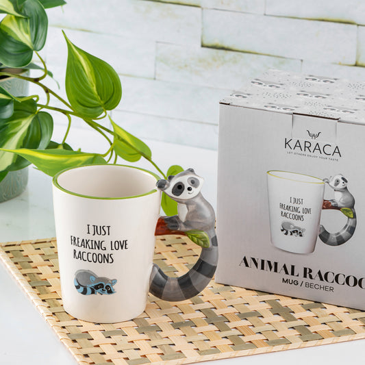 Karaca Animal Raccoon Stoneware Mug, 420ml, Multi
