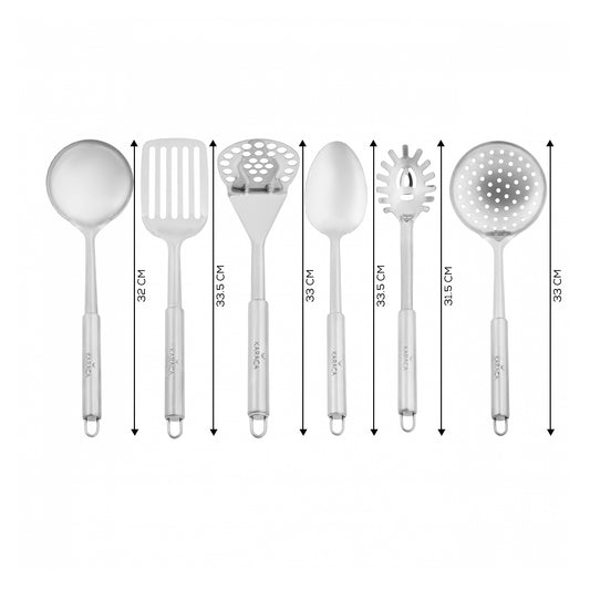 Karaca Chef Stainless Steel Kitchen Utensil Set with Stand, 6 Piece, Silver