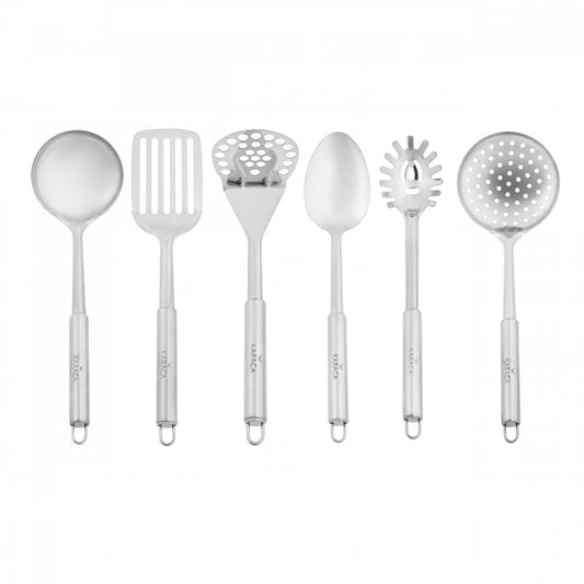 Karaca Chef Stainless Steel Kitchen Utensil Set with Stand, 6 Piece, Silver