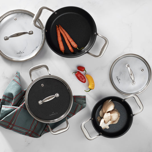 BioDiamond Pro, 6 Piece Non-Stick Shallow Stock Pot Set, Induction, Black