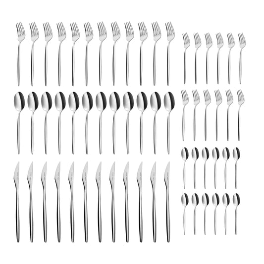 Lizbon, 60 Piece Stainless Steel Cutlery Set for 12 People, Silver