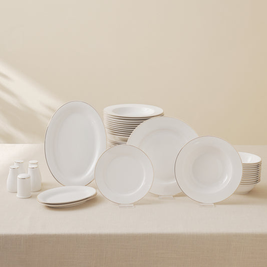 Lexi Platinum, 56 Piece New Generation Bone Dinner Set for 12 People