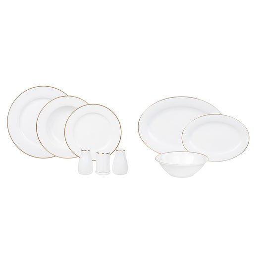 Karaca Porcelain Dinnerware Set for 12, 56 Piece, White Gold