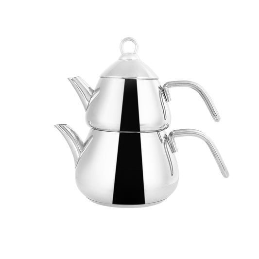 Karaca Stainless Steel Teapot Set with Porcelain Teapot, 3 Piece, Medium, Silver
