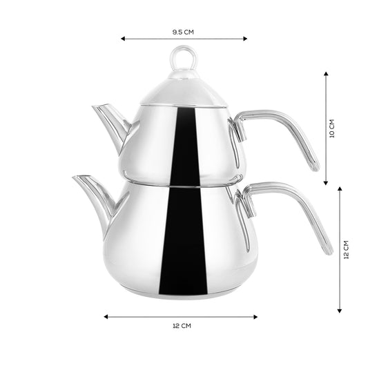 Karaca Stainless Steel Teapot Set with Porcelain Teapot, 3 Piece, Medium, Silver
