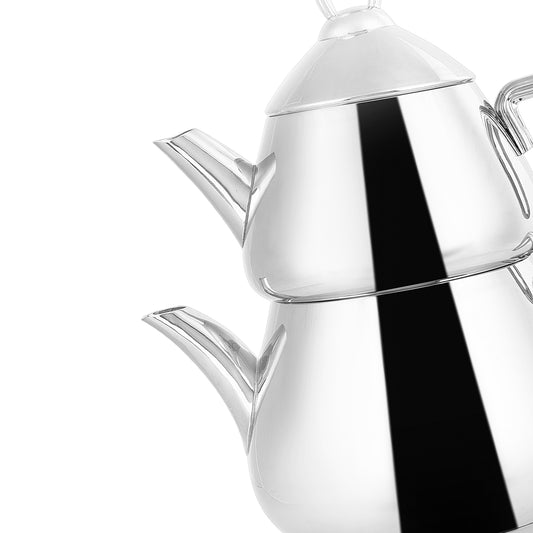 Karaca Stainless Steel Teapot Set with Porcelain Teapot, 3 Piece, Medium, Silver