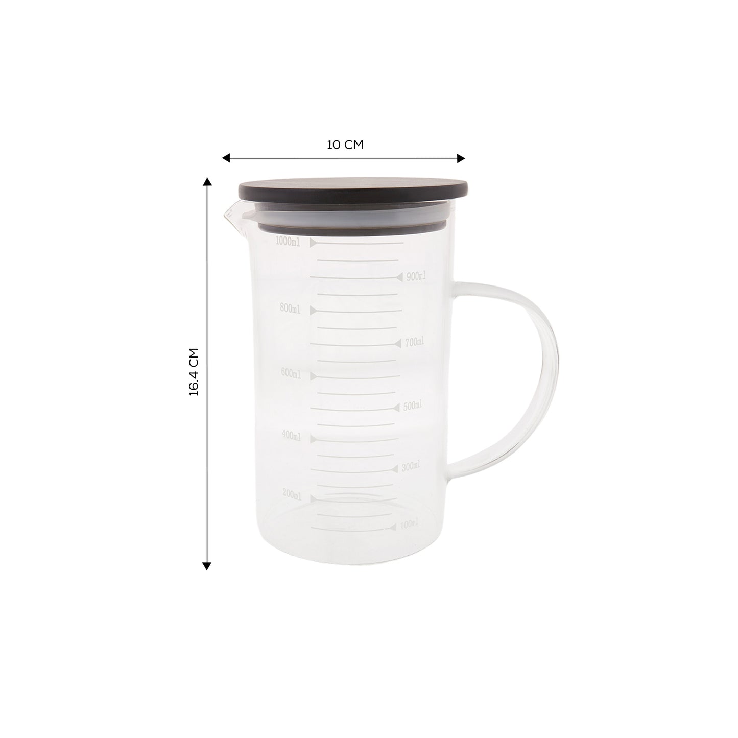 Karaca Sunrise Glass Measuring Cup with Lid, 1000ml, Transparent Black