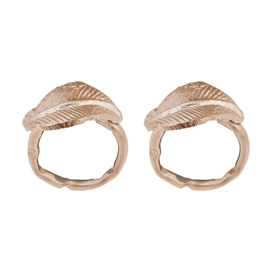 Karaca Leaf Brass Napkin Ring Set, 2 Piece, Silver
