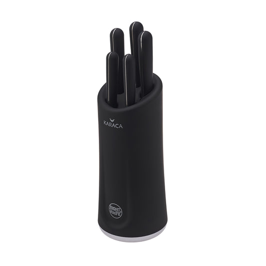 Karaca Right Knife Set with Block, 5 Piece, Black