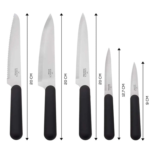 Karaca Right Knife Set with Block, 5 Piece, Black