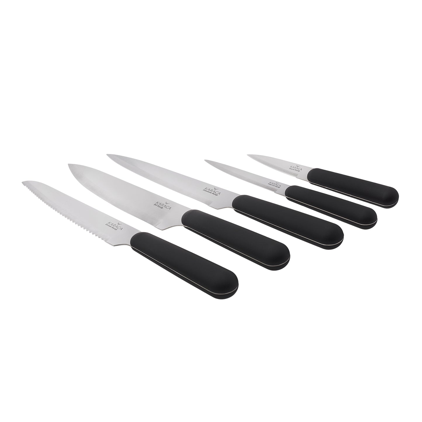 Karaca Right Knife Set with Block, 5 Piece, Black