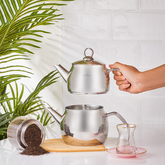 Karaca Stainless Steel Teapot Set, Medium, Silver
