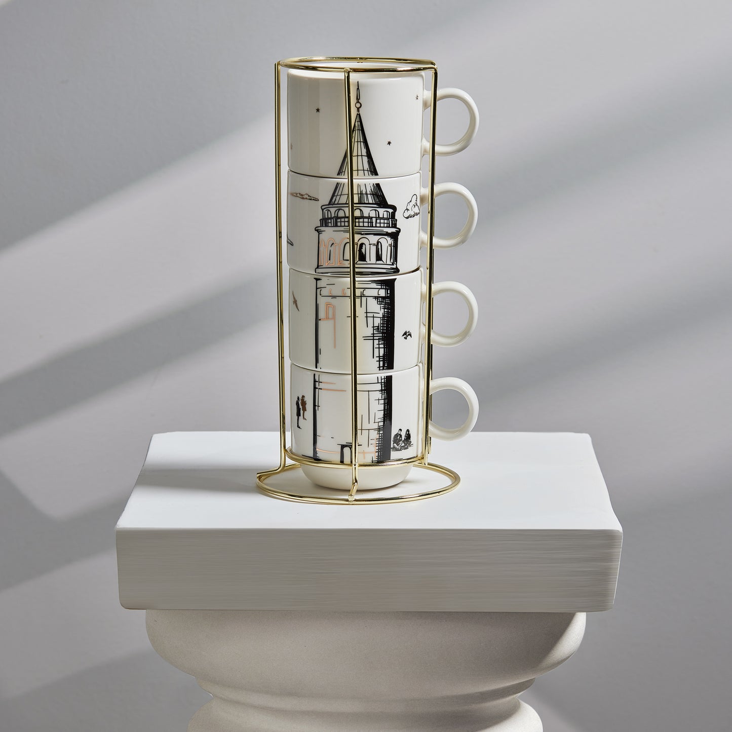Karaca Galata 4 Piece Porcelain Mug With Stand 160 ml