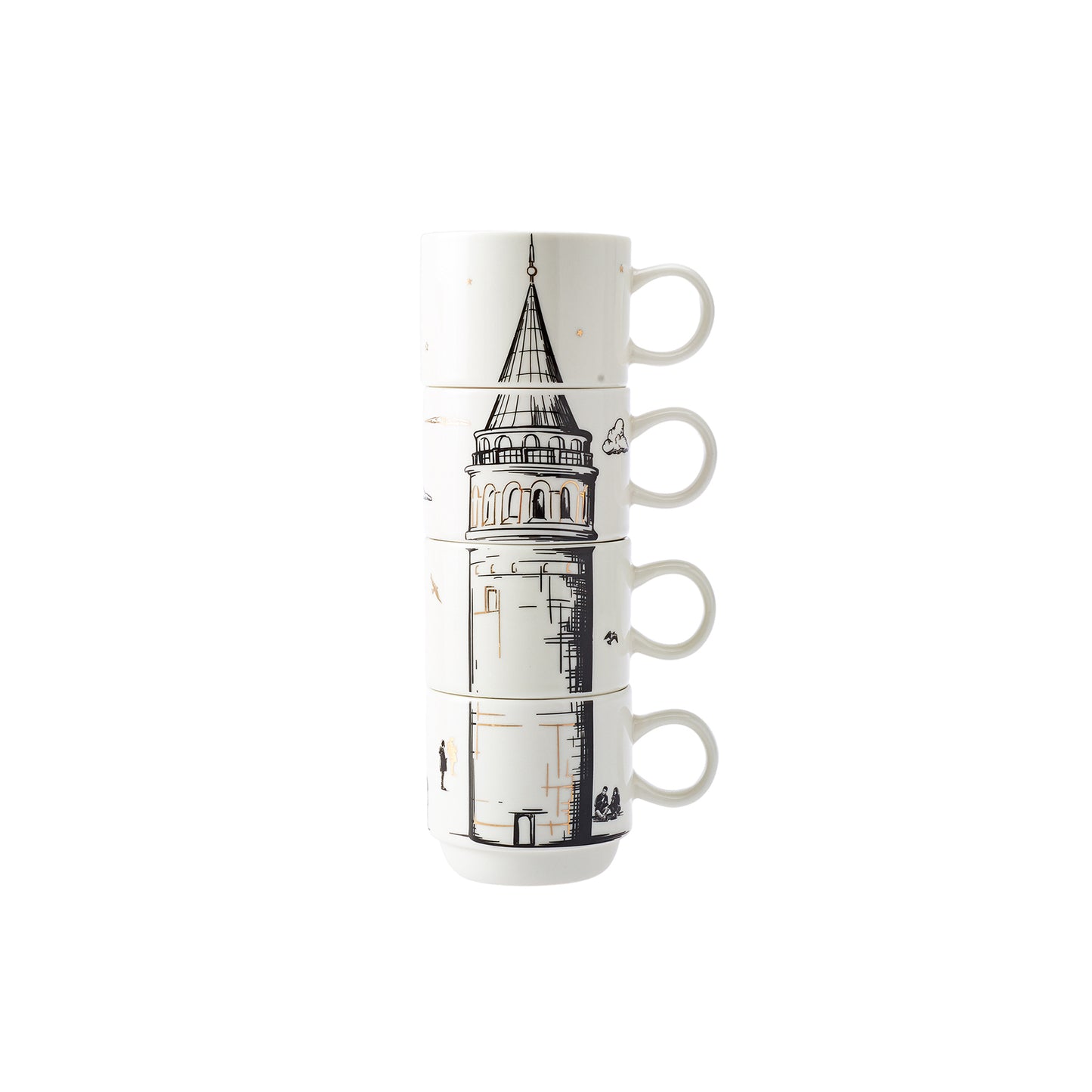 Karaca Galata 4 Piece Porcelain Mug With Stand 160 ml