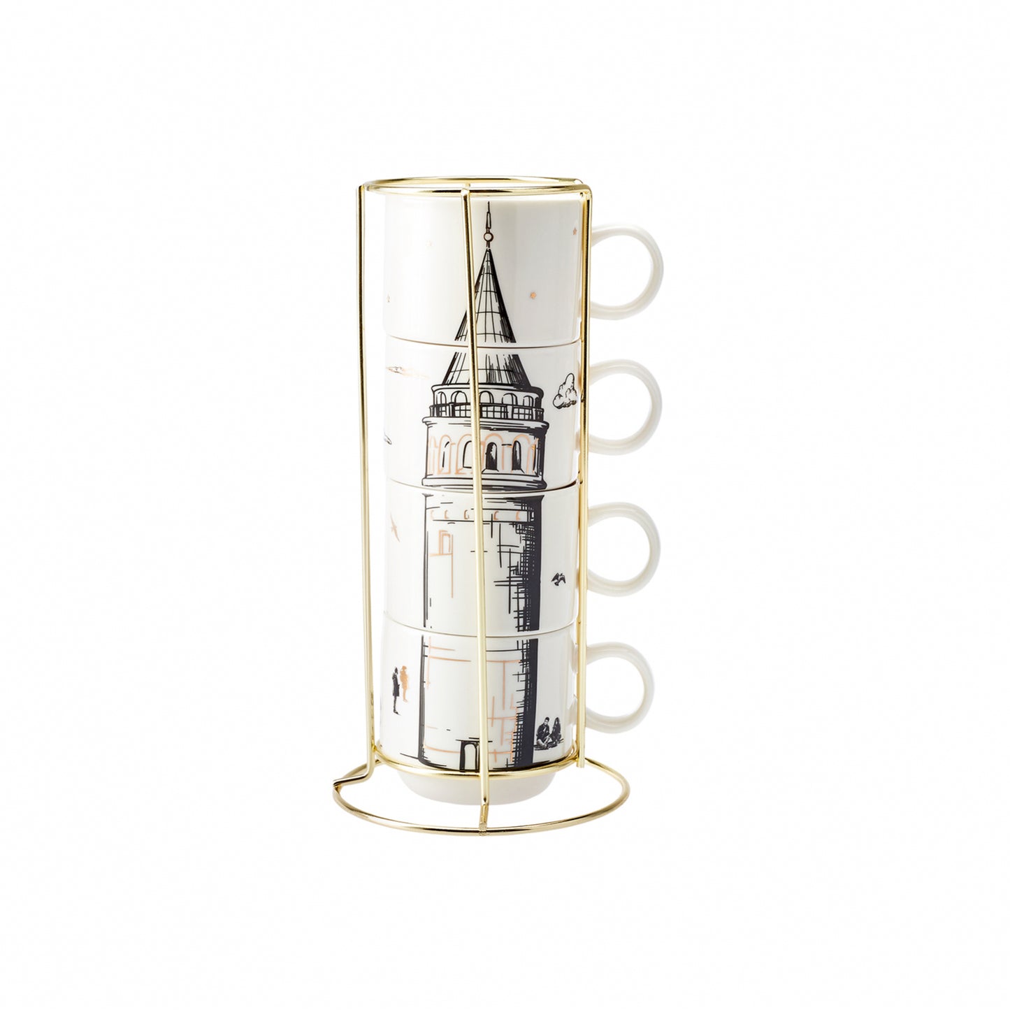 Karaca Galata 4 Piece Porcelain Mug With Stand 160 ml