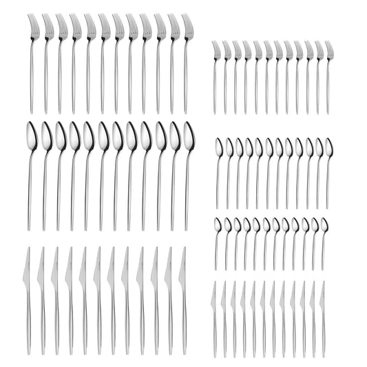 Moongate, 84 Piece 316+ Stainless Steel Cutlery Set for 12 People, Silver
