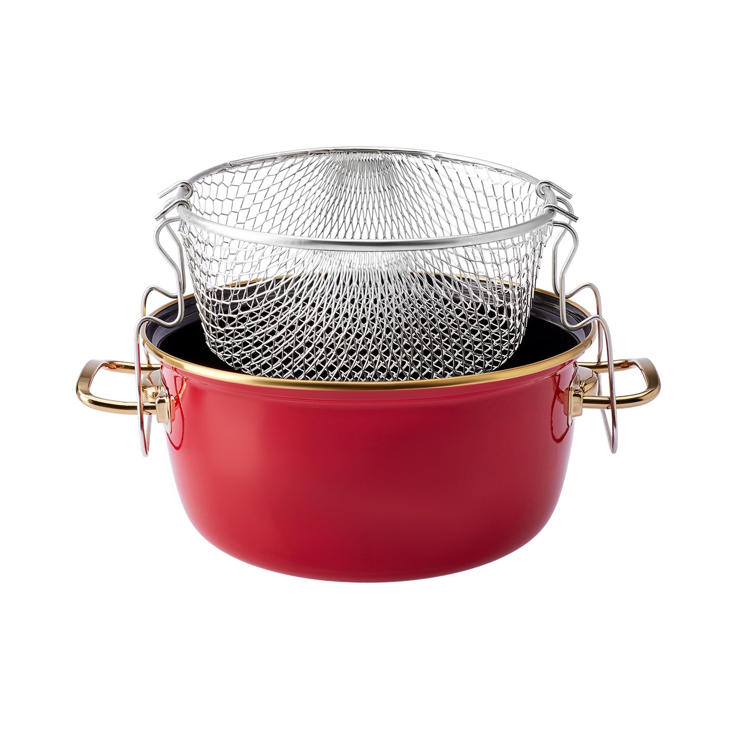 Karaca, Kitchen Lover Retro, Friteuza cu capac si cos pentru prajit, Emailat, Rosu, 22 cm, 4 l