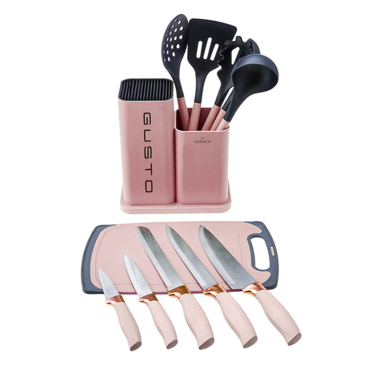Karaca Gusto Pink 12 Pieces Knife/Cutting Board Set