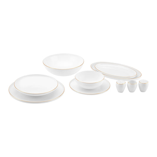 Streamline Meridian, 59 Piece New Generation Bone Dinner Set for 12 People, White Gold