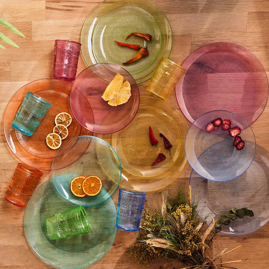 Festival, 18 Piece Glass Dinner and Cake Set for 6 People, Multi