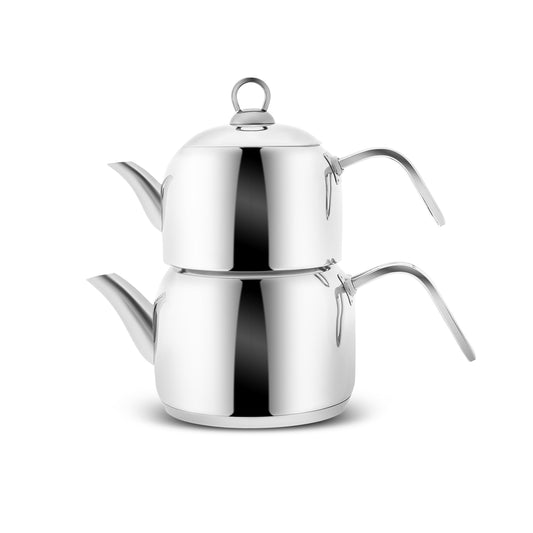 Karaca Metal Teapot Set, Medium, 30cm, Silver