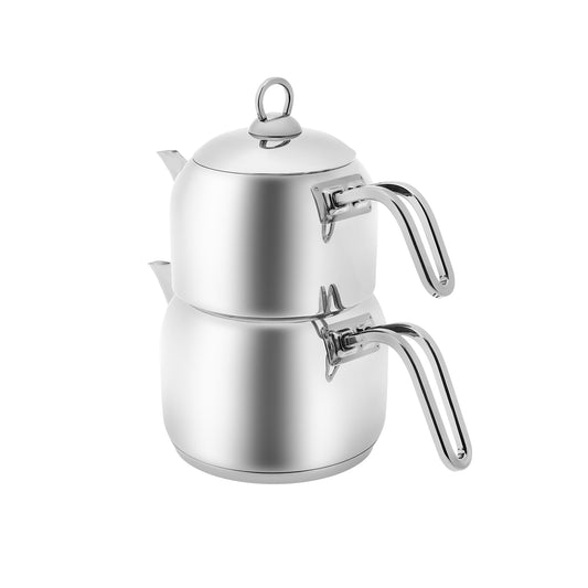 Karaca Metal Teapot Set, Medium, 30cm, Silver
