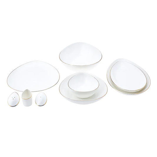 Streamline Saki, 59 Piece New Generation Bone Dinner Set for 12 People, White Gold