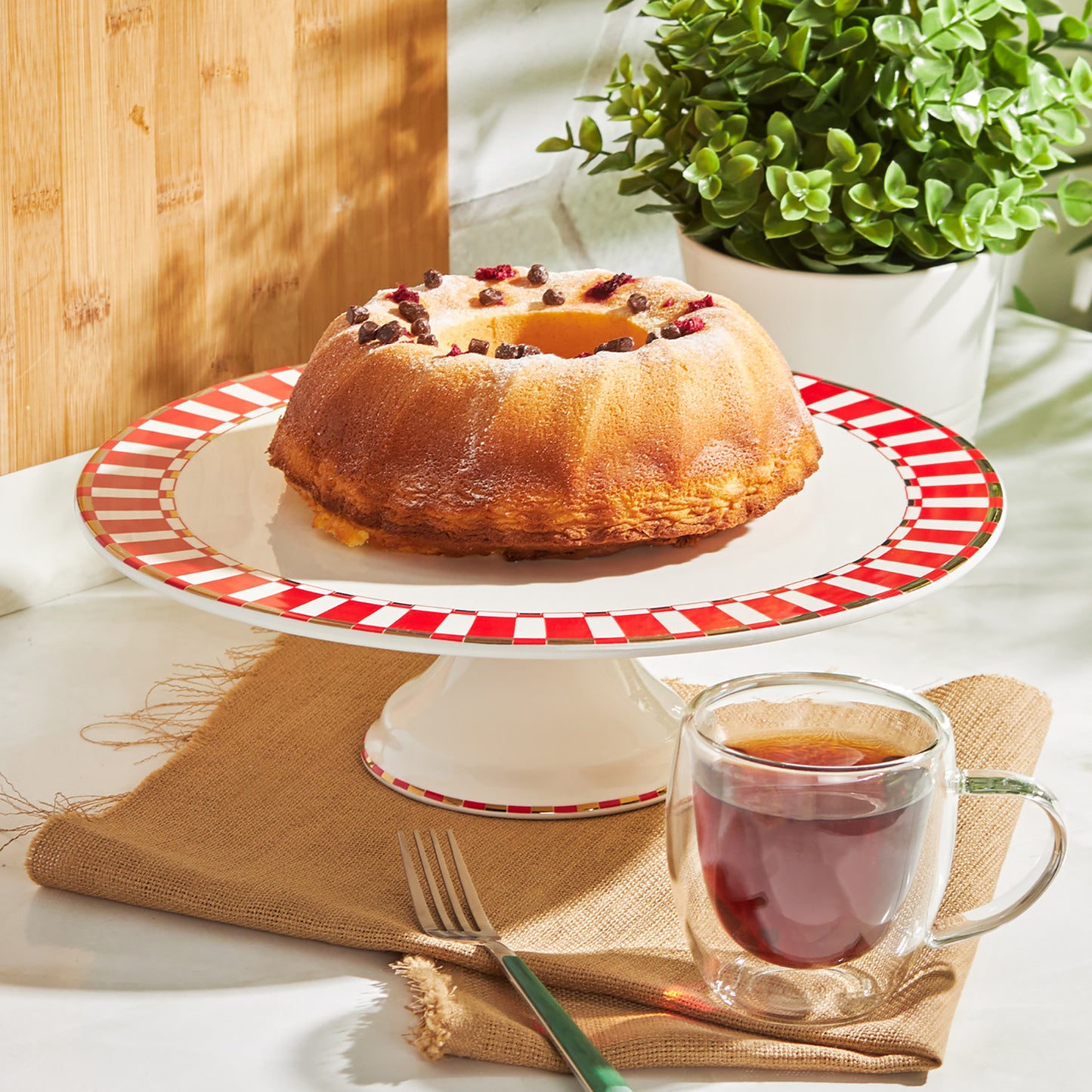 Aries, Porcelain Cake Stand, Red Multi