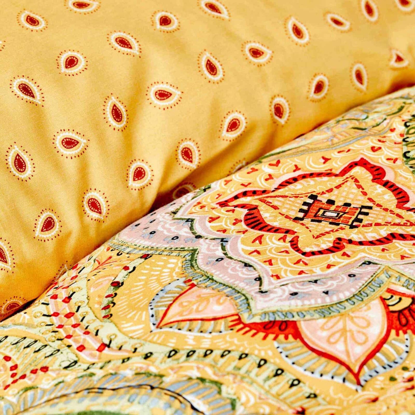 Karaca Home Set cuvertură dublă de pilota Manas Mustard 100% bumbac