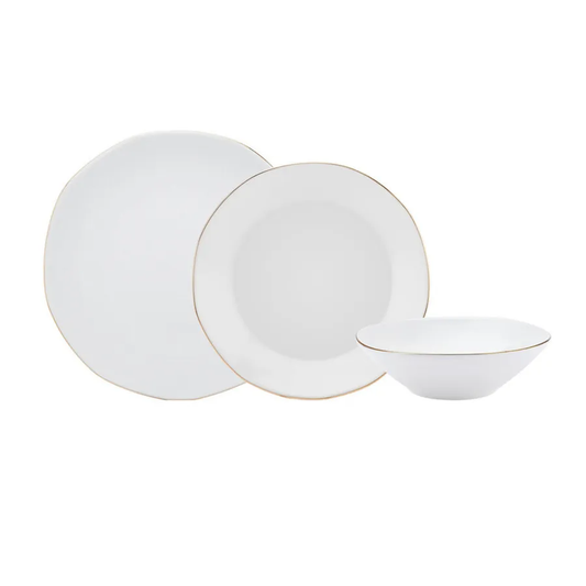 Organic, 12 Piece Porcelain Dinner Set for 4 People, White Gold