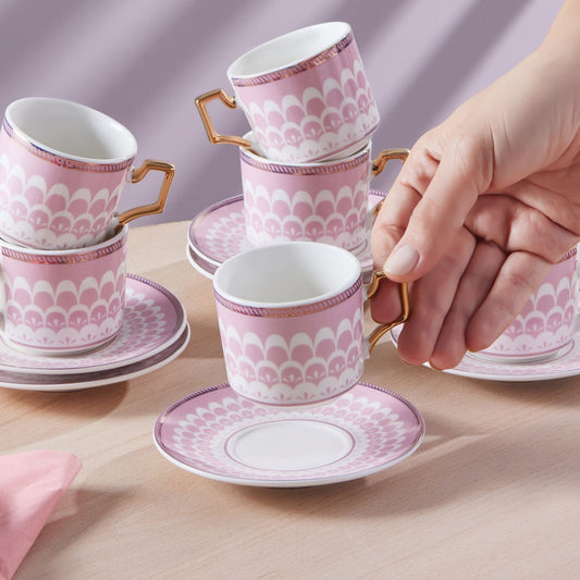 Set Cești De Cafea Karaca Jolly Cu Flori Roz, Pentru 6 Persoane, 100 Ml