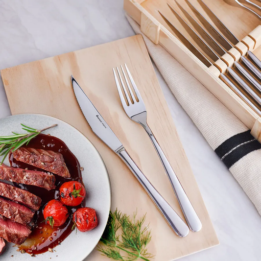 Pulse, 12 Piece Stainless Steel Cutlery Steak Set for 6 People, Silver