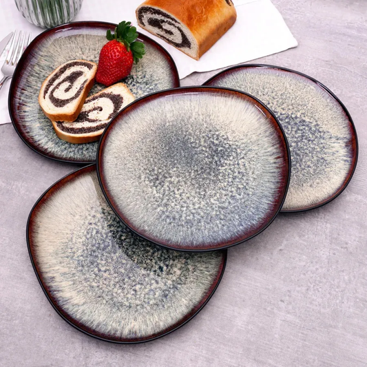 Galactic Reactive Glaze, Dinner Plate Set for 4 People, 27cm, Black Multi