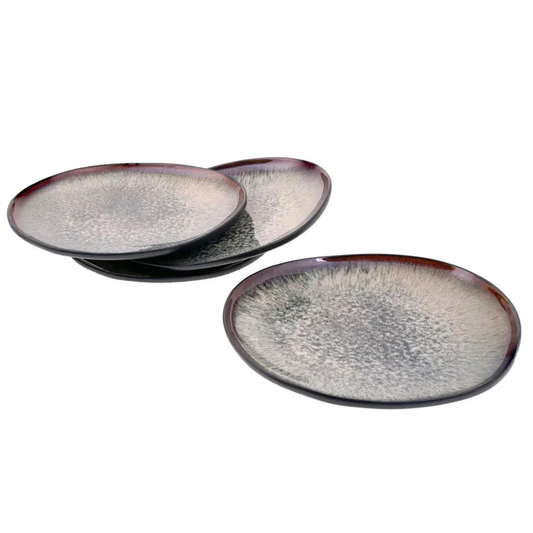 Galactic Reactive Glaze, Dinner Plate Set for 4 People, 27cm, Black Multi