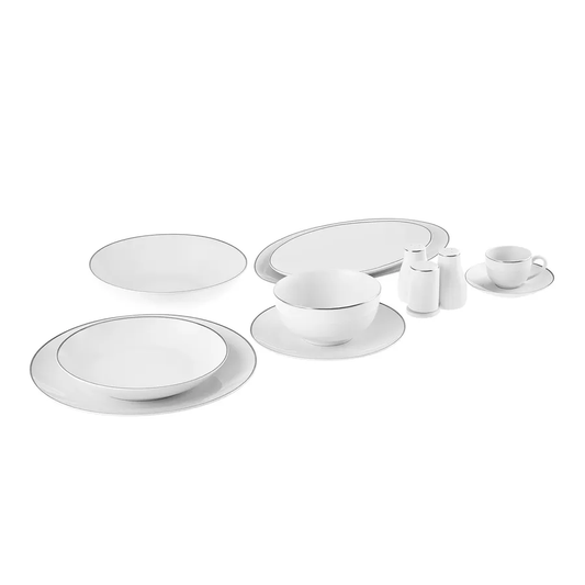 Rowan, 69 Piece New Generation Bone Dinner Set for 12 People, White Platinum