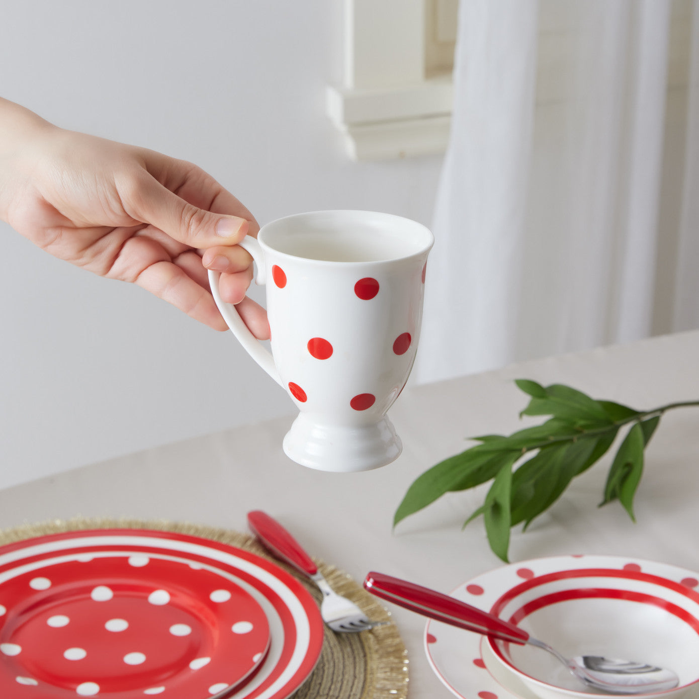 Polka Dot, Cană, 360ML, Alb Multi