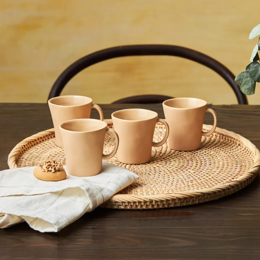Pisa, 4 Piece Stoneware Espresso Turkish Coffee Cup Set for 4 People, 120ML, Brown