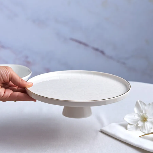 Calvin, Ceramic Cake Stand, 23cm, White Gold