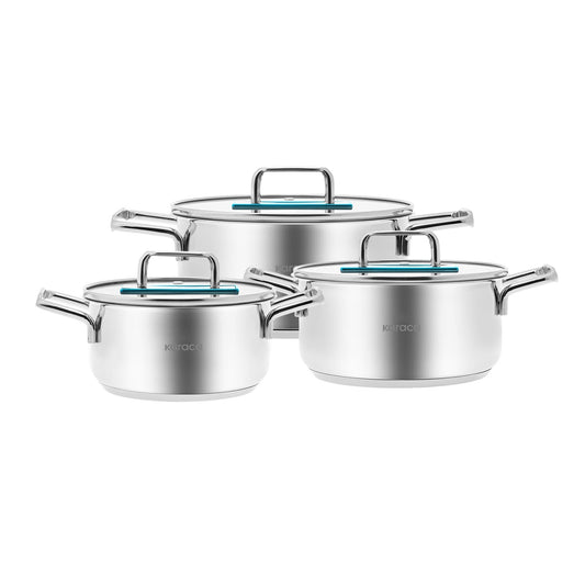 Arya, 6 Piece Stainless Steel Cookware Set, Blue Silver