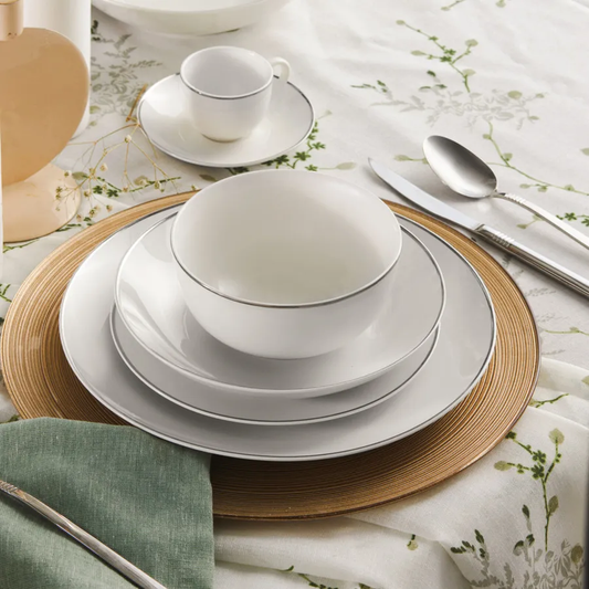 Rowan, 69 Piece New Generation Bone Dinner Set for 12 People, White Platinum